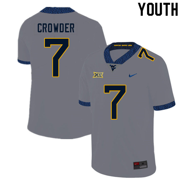 Youth #7 Will Crowder West Virginia Mountaineers College Football Jerseys Sale-Gray